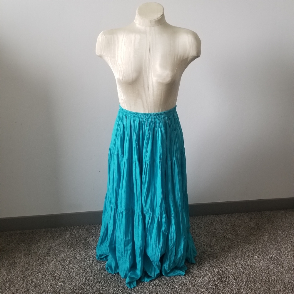 Vintage Teal Tiered Bohemian Maxi Circle Skirt